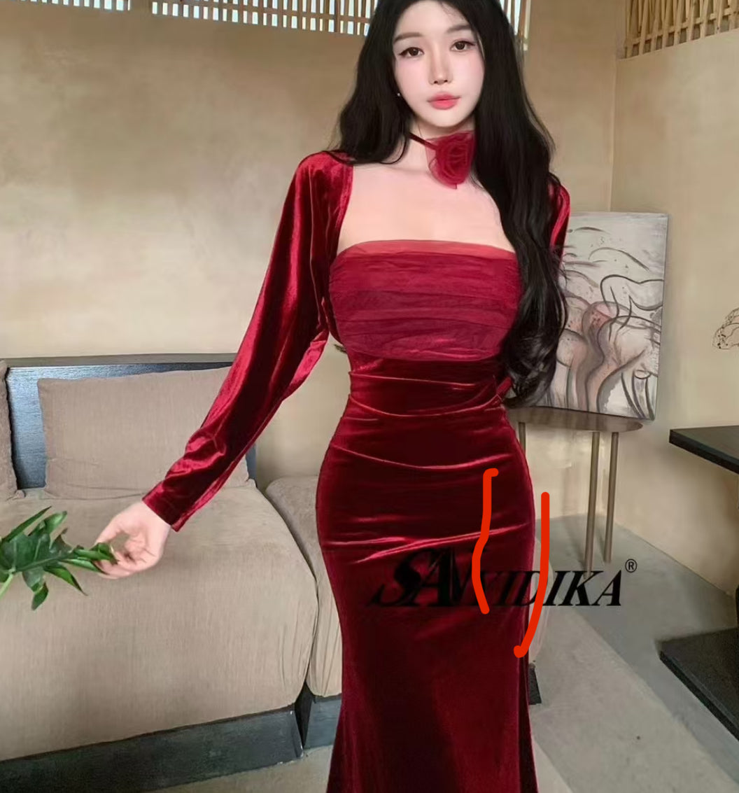 F00014 Kanela Velvet Premium Dress